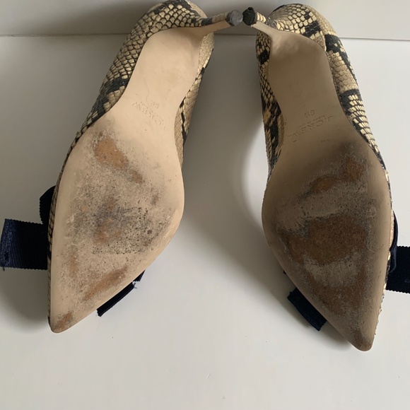 J. Crew Elsie Heel in Snake Embossed Leather with Bow, Pointy Toe Size 8.5 - Picture 9 of 10